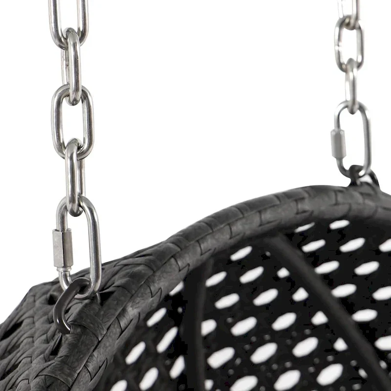 LeisureMod 2 Person Hanging Egg Chair with Stand - Outdoor/Indoor Rattan Wicker Patio Swing Hammock Lounger with Cushions
