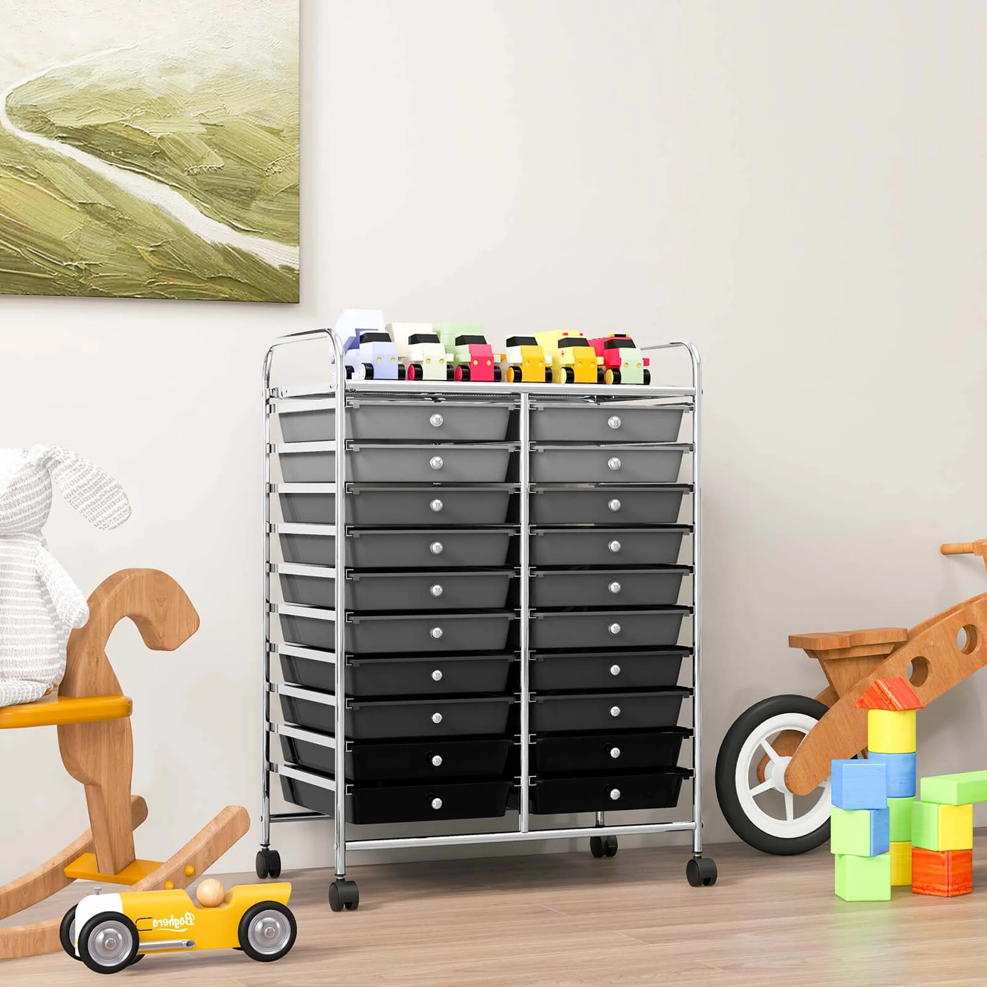 Costway 20 Drawer Rolling Storage Cart Tools Scrapbook Paper Office School Organizer Yellow - Image 98