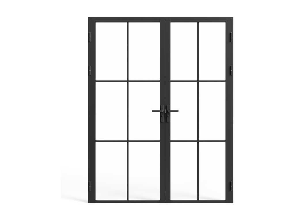 Puerta de doble hoja de aluminio y vidrio templado - 2 x Alt. 204 x L83 cm - Negro - SEROTO