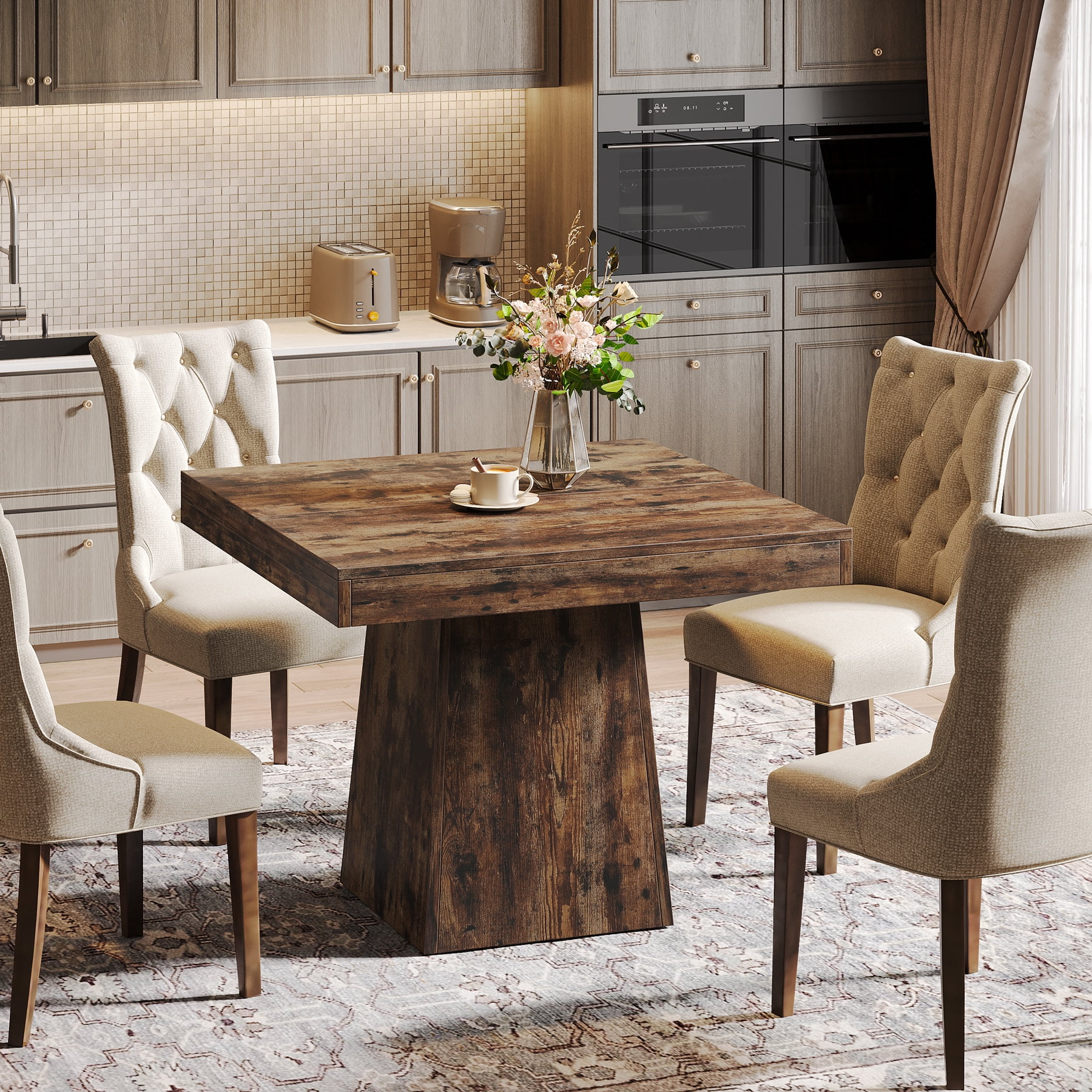 Tribesigns Square Dining Table for 4, 31.5-Inch Kitchen Table Small Dinner Table with Sturdy Pedestal Base, Farmhouse Dining Room Table for Home Dining Room, Living Room, Kitchen, Vintage Brown - Image 13
