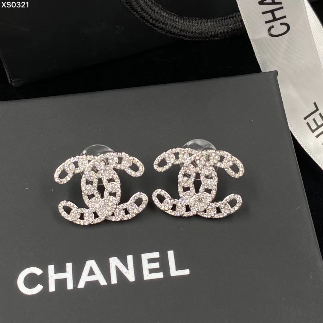 Chanel Silver Color Hollow Double C Earrings - Original Replica Club