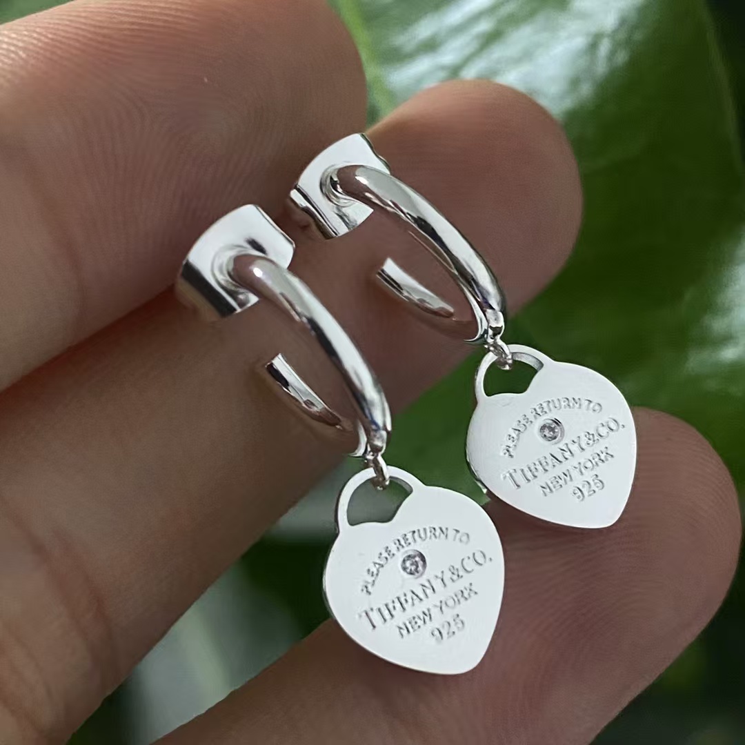 Tiffany Heart Drop Hoop Earrings - Original Replica Club