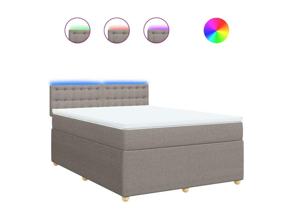 Cama box spring con colchón tela gris taupe 160x200 cm