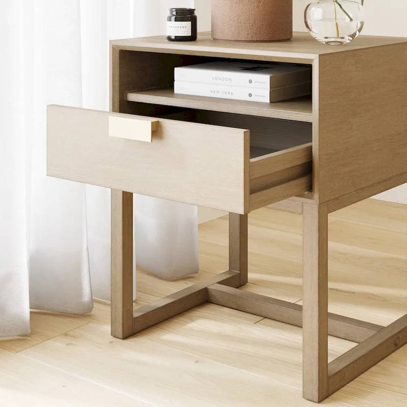 Nathan James Luke Wooden End Table with Storage Drawer and Open Cubby