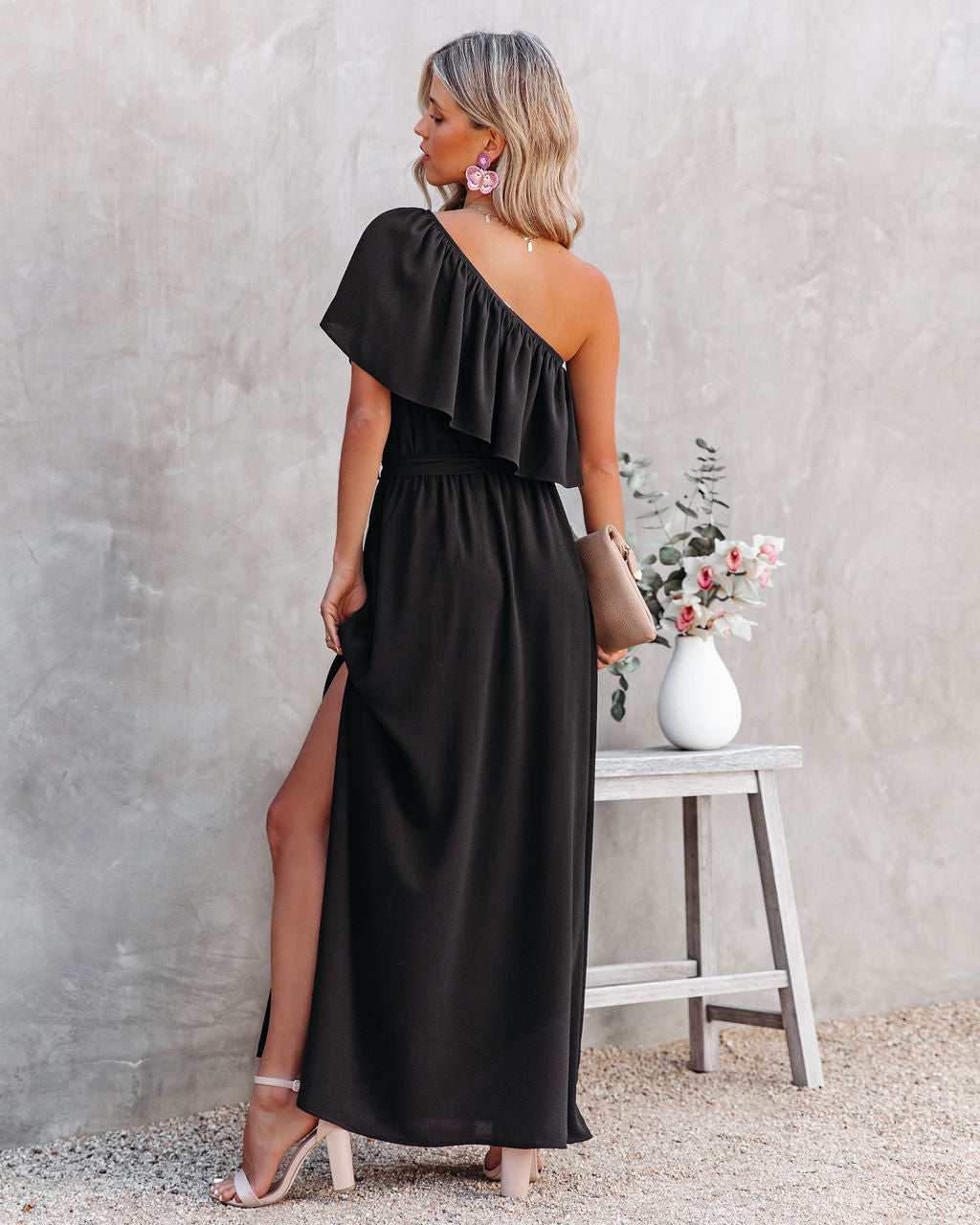 Fall In Love One Shoulder Maxi Dress - Black - Se7enfashion
