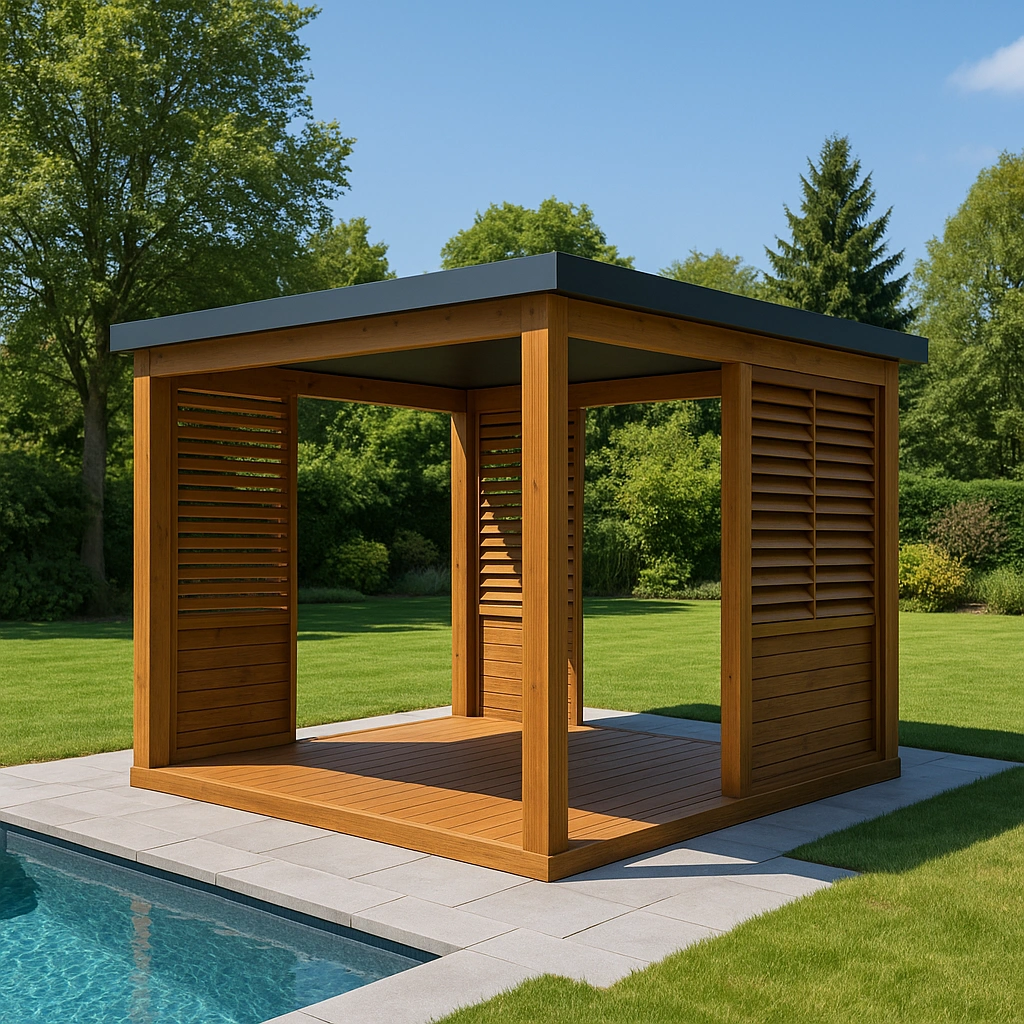 Toldo Pabellón Marrón Madera Exterior Jardín 300x300x300 cm