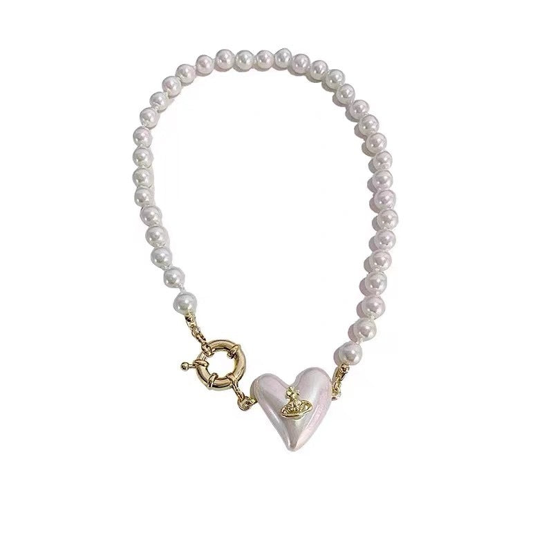Vivienne Westwood Heart Pendant Anchor Clasp Pearl Necklace - Original Replica Club