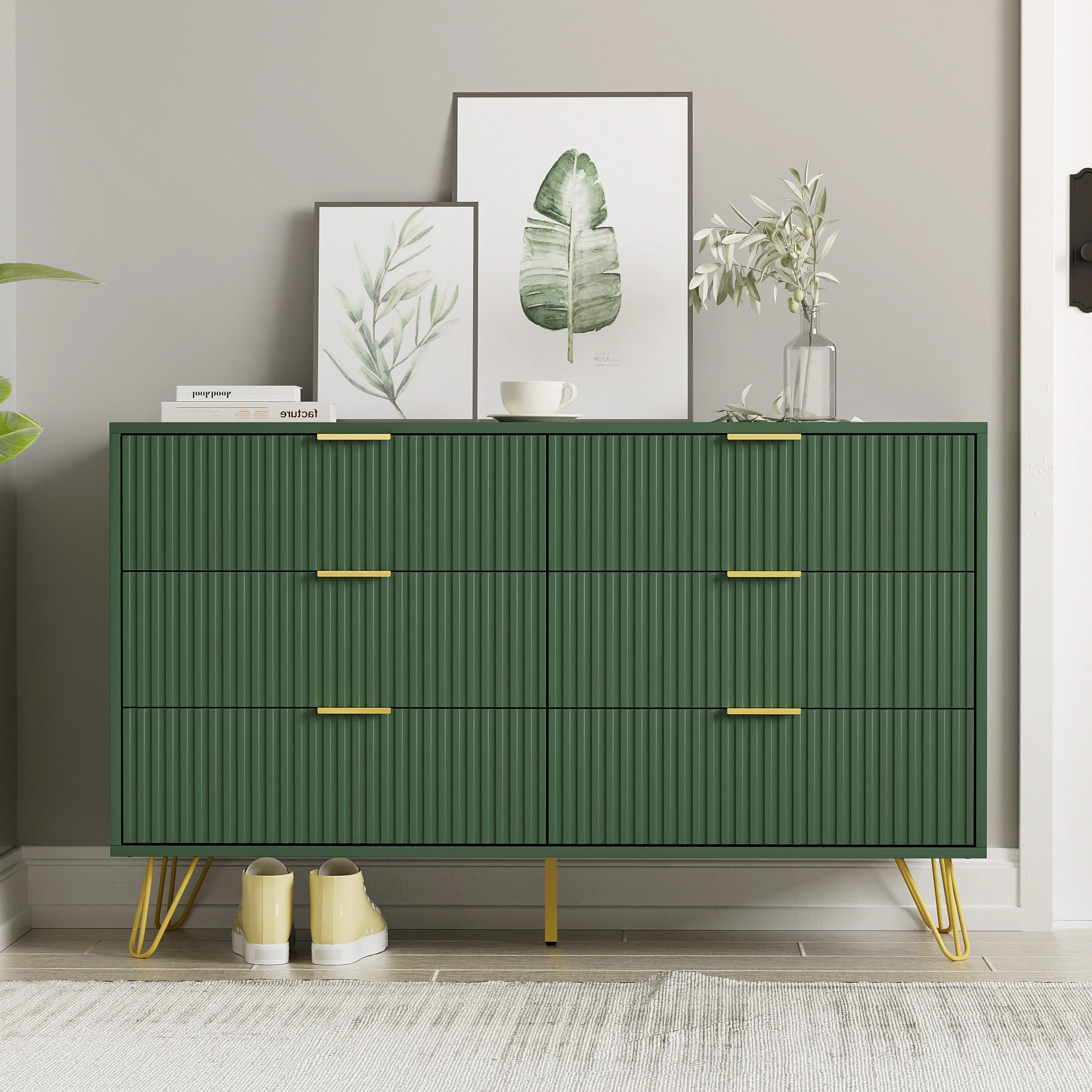 FURNIWAY White 6 Drawer Dresser for Bedroom, Modern Dresser with Gold Metal Handles,Fluted Wood TV Stand for Living Room, Hallway - Image 20