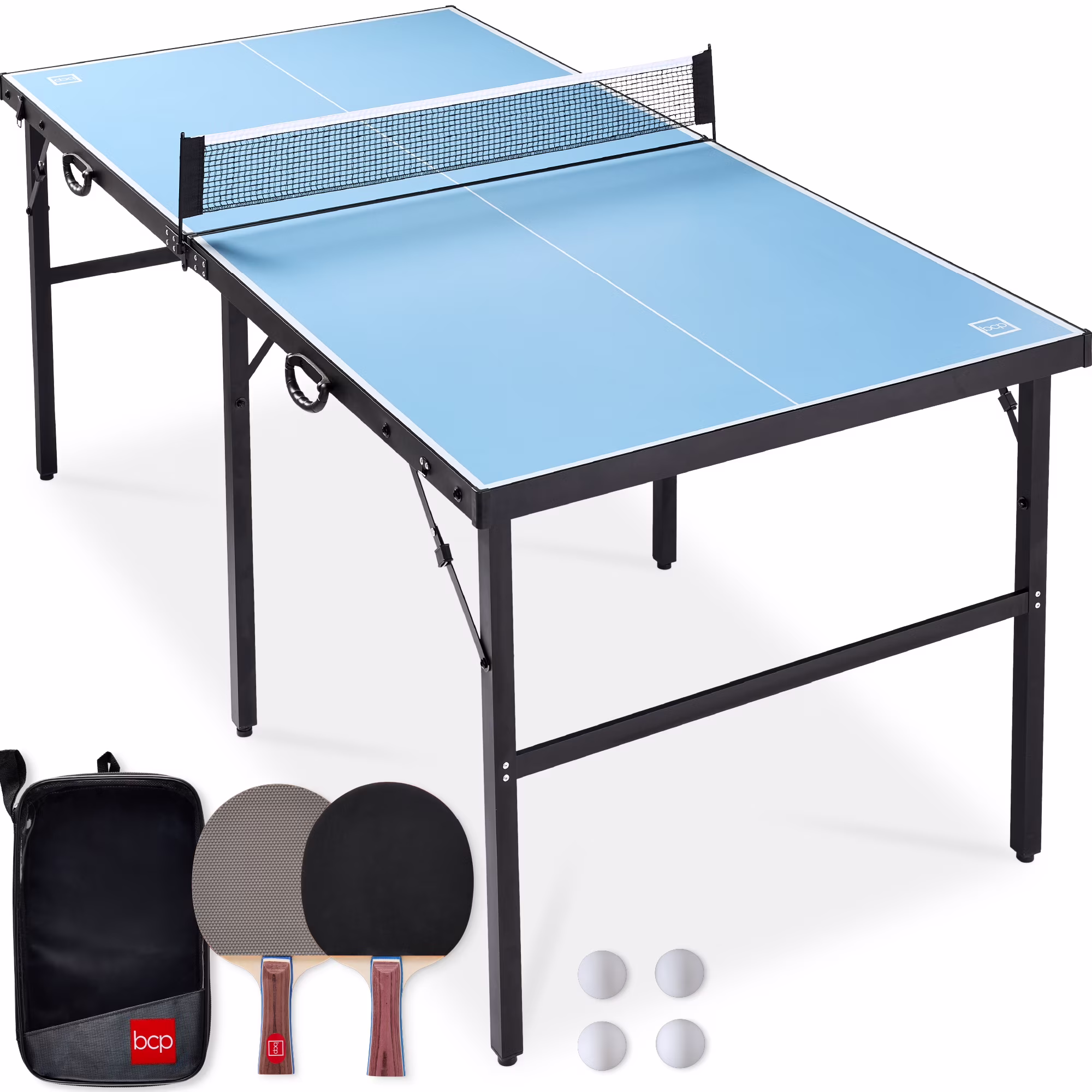 Best Choice Products 6x3ft Portable Ping Pong Table Game Set, Folding Table Tennis w/ 2 Paddles, Balls - Blue - Image 7