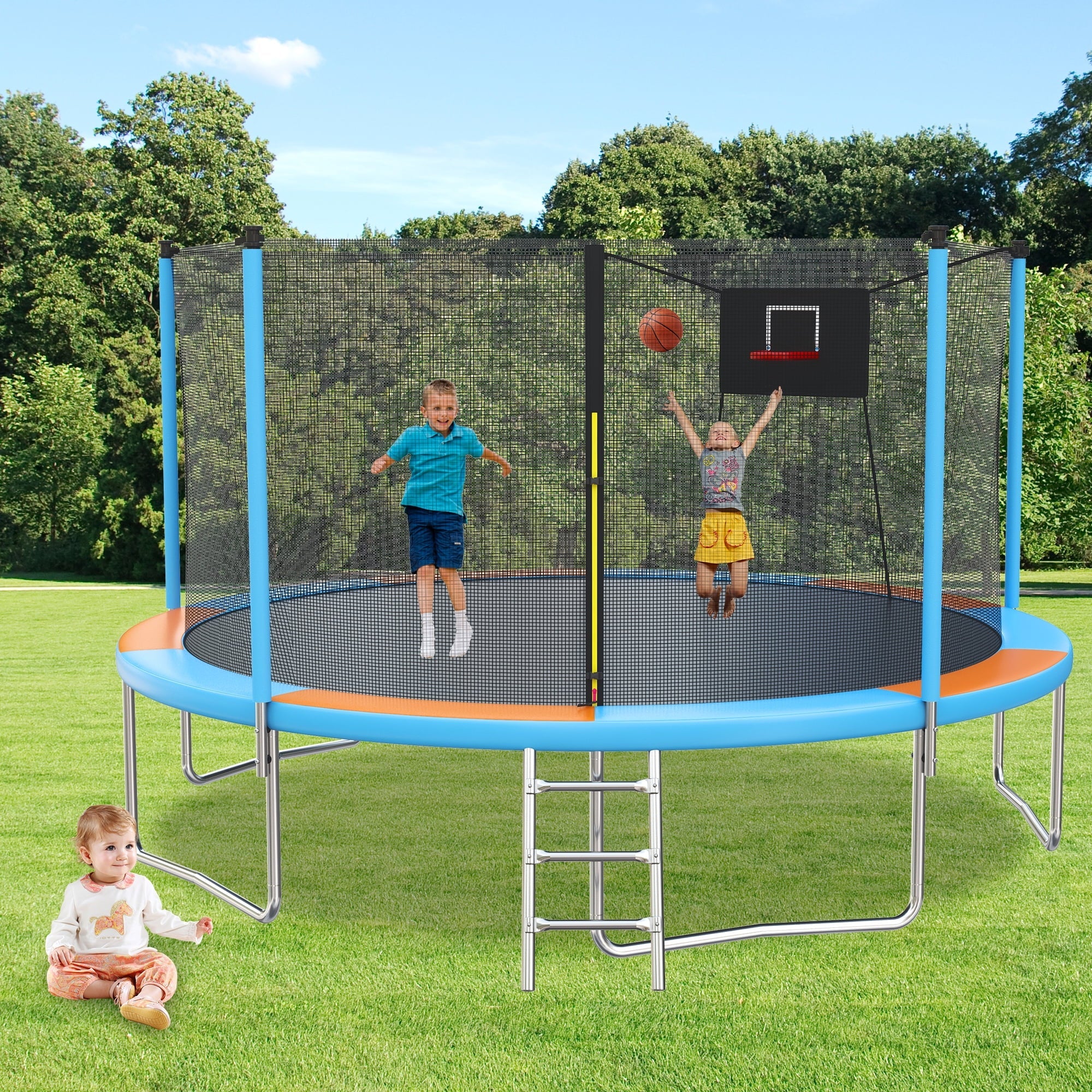 SHINPT 14ft Outdoor Trampoline With Safety Net, Basketball Hoop And Ladder - Image 7 SHINPT 14ft Outdoor Trampoline With Safety Net, Basketball Hoop And Ladder - Image 7