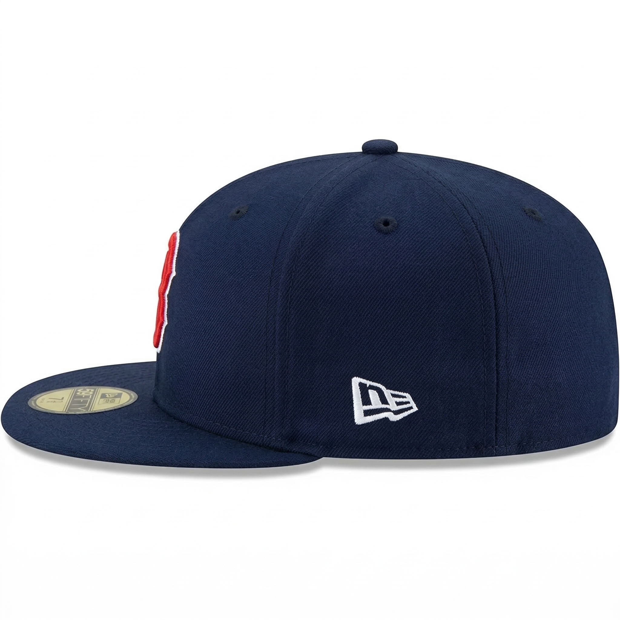 Classic Boston Style Navy Blue Fitted Baseball Cap - Red 'B' Logo Flat Brim Hat | SEVEN HATS - SEVEN HATS