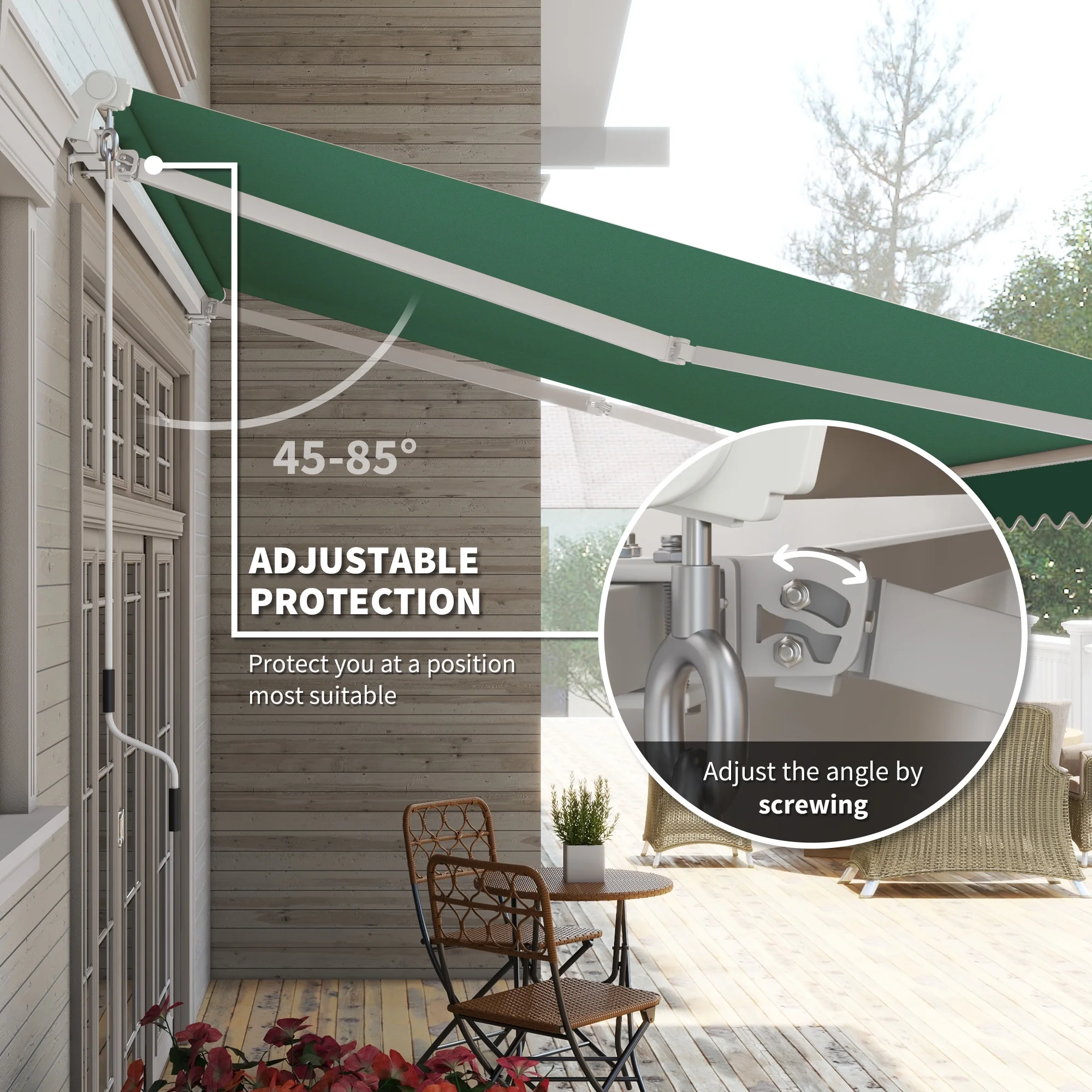 Outsunny 12' x 10' Manual Retractable Awning Outdoor Sunshade Shelter for Patio, Balcony, Yard, with Adjustable & Versatile Design, Beige and White - Image 67