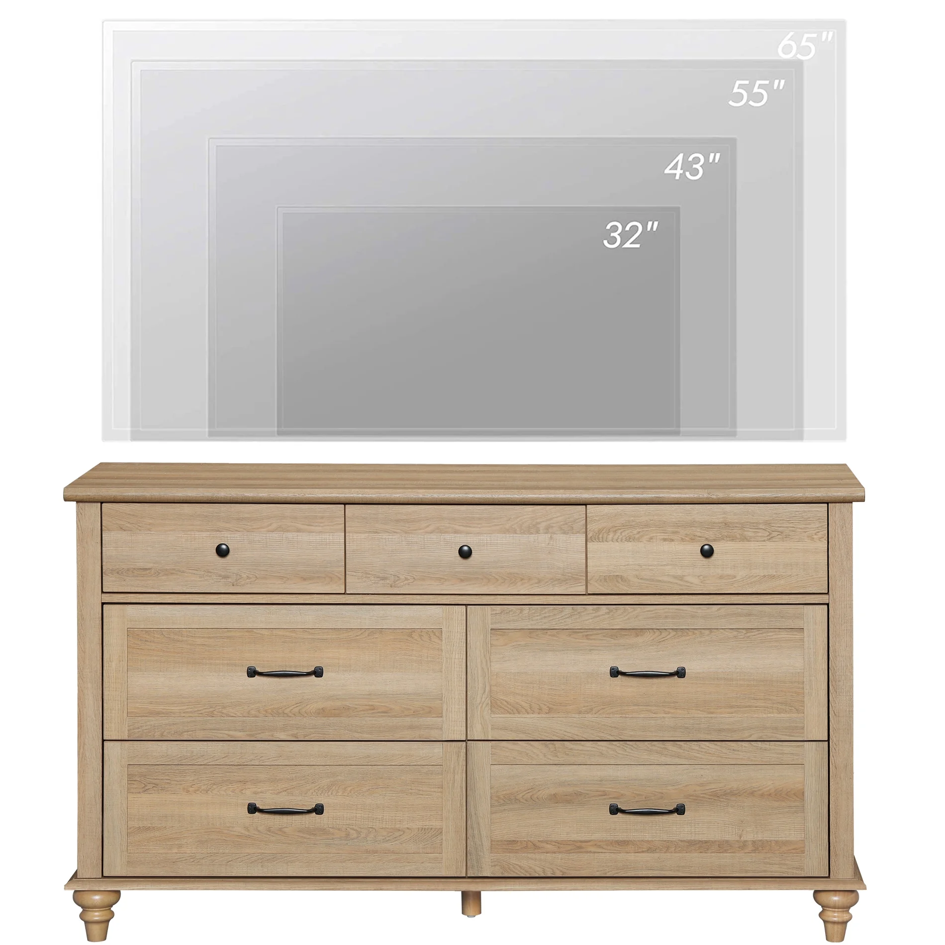 Oak 7 Drawer Dresser for Bedroom, Wooden Chest of Drawers for Living Room - Image 4