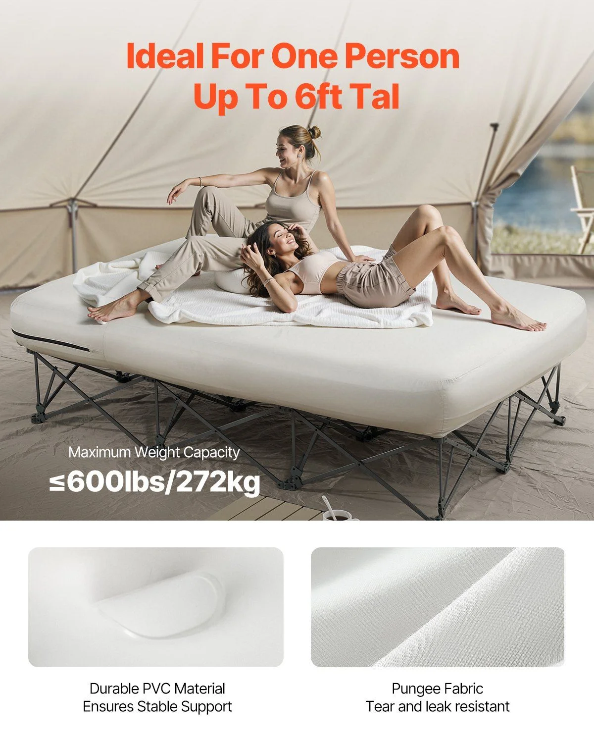 Queen Air Mattress with Frame & Built-in Pump – 2-Person Blow Up Camping Mattress Supports 600lbs – Elevated Inflatable Bed for Guests, Travel & Home Use – Quick Inflation/Deflation - Image 3