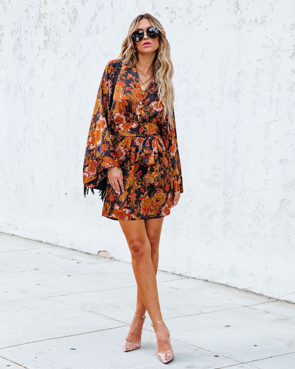 Minna Printed Satin Kimono Dress - Se7enfashion