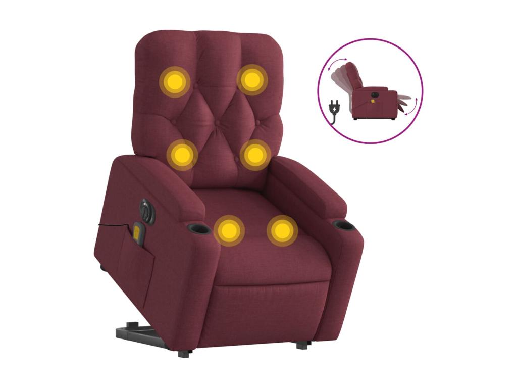 Sillón de masaje elevable eléctrico tela rojo tinto