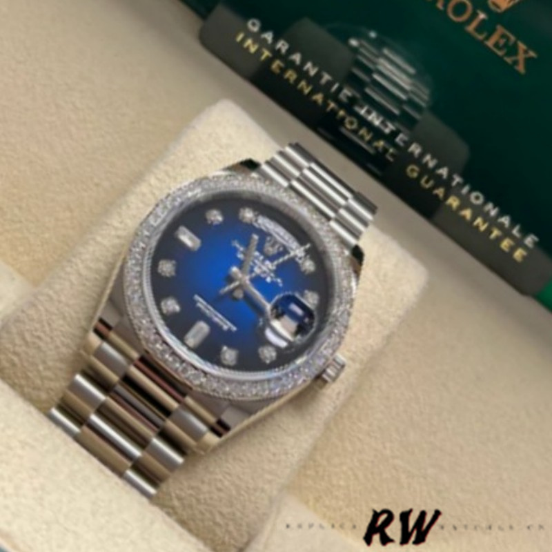 Rolex Day-Date 128349RBR Blue Ombre Dial Diamond Bezel 36MM Unisex Replica Watch