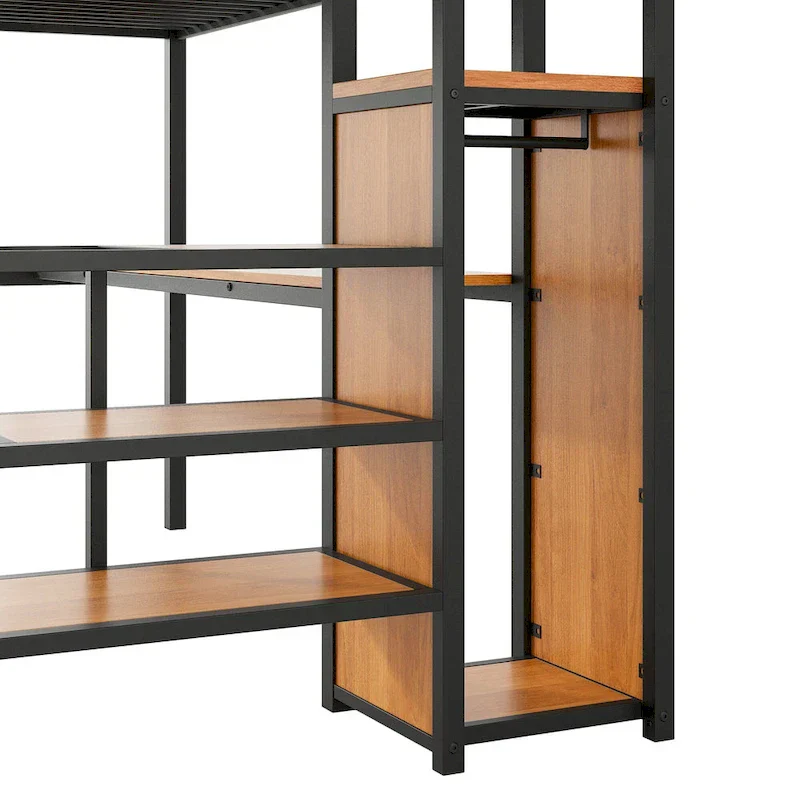 Complete Loft Bed Set with Desk, Storage Staircase, Compact Wardrobe, and LED Lighting
