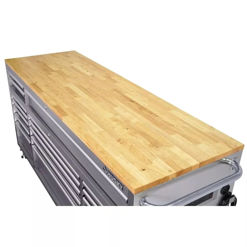 72 in. 18-Drawer 24 in. D Mobile Workbench With Solid Wood Top - Stainless Steel - Image 2 72 in. 18-Drawer 24 in. D Mobile Workbench With Solid Wood Top - Stainless Steel - Image 2
