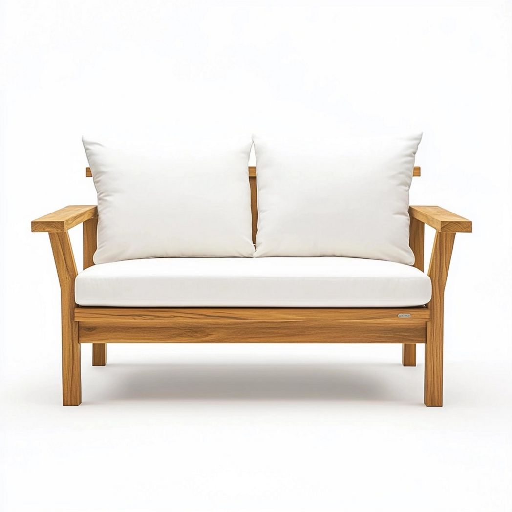 Sofá de Exterior de Madera de Teca Cojines Blancos Terraza 150cm