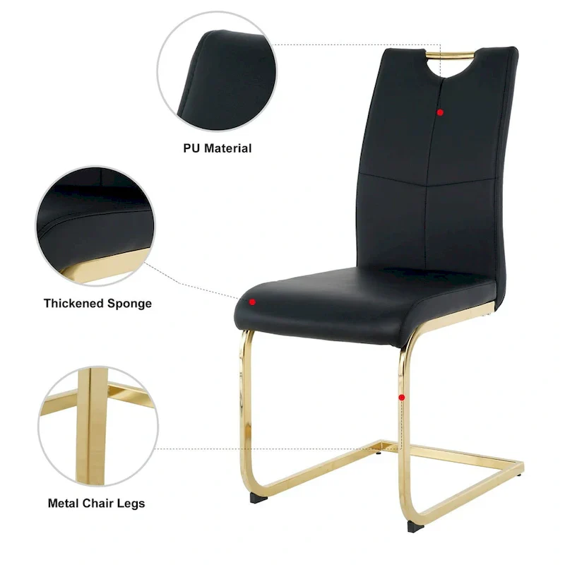 4-Piece Modern Faux Leather Dining Chair Set with Gold Metal Legs and Padded Seats