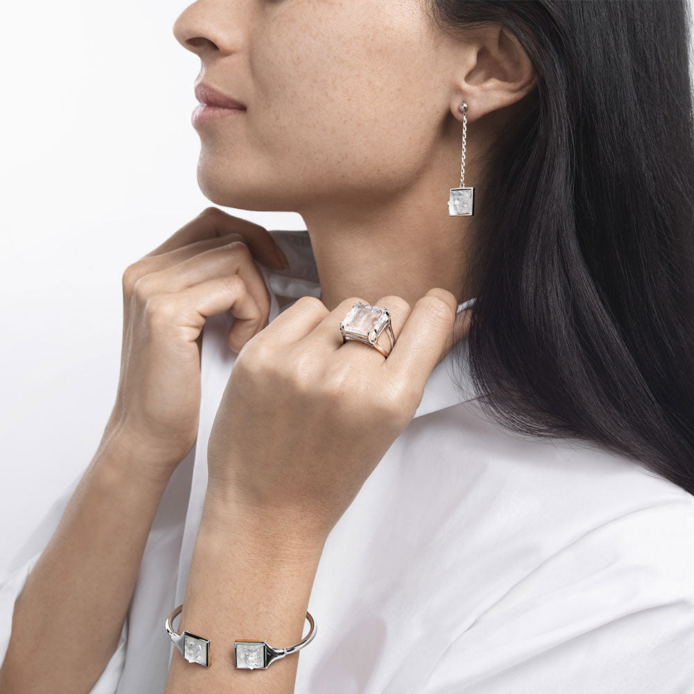 BOUCLES D'OREILLES ARÉTHUSE LONGUES - CRISTAL INCOLORE, ARGENT