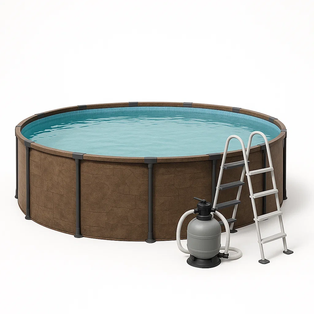 Piscina tubular redonda 358x98 cm, color beige, con filtro y escalera lWPgBkA279wR