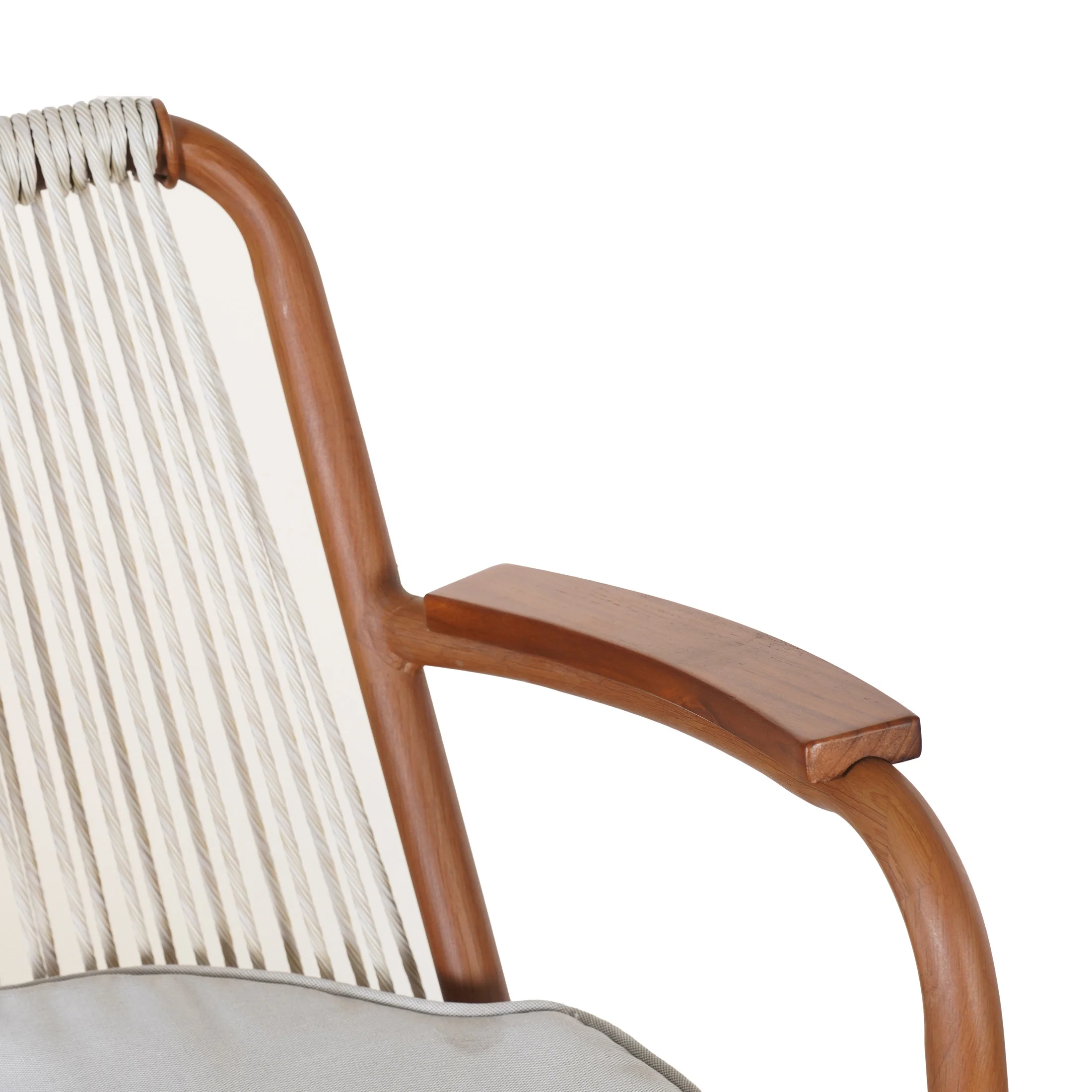 Lyric Modern 29" Outdoor Patio Bar Stools, Bar Chairs with Wood Grain Finish Frame with Hand-Woven PE Rattan Rope, Removable Cushions, Teak+Beige, Set of 2 - Image 6