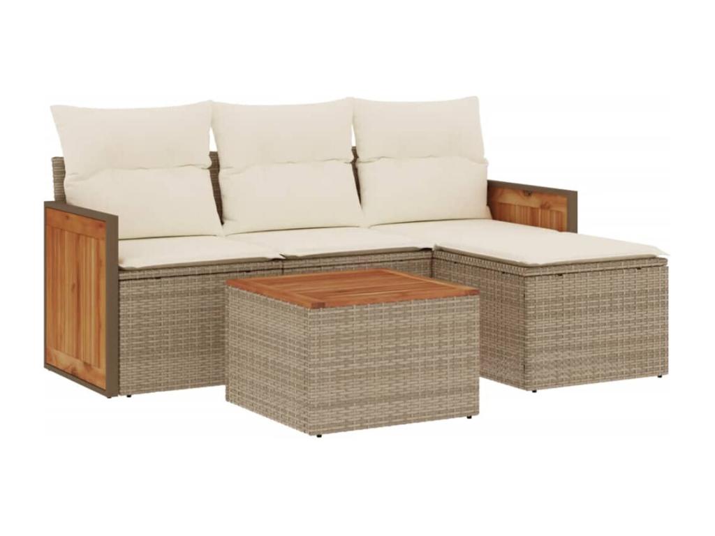 Juego de sofás jardín con cojines 5 piezas ratán industrial sintético beige gprv69976