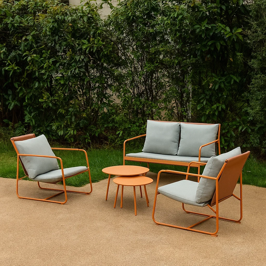 Muebles de salón para jardín - Gris claro y Naranja claro - Acero - Exterior - 118 cm x 74 cm x 76.5 cm - RsYarbDJa7tI