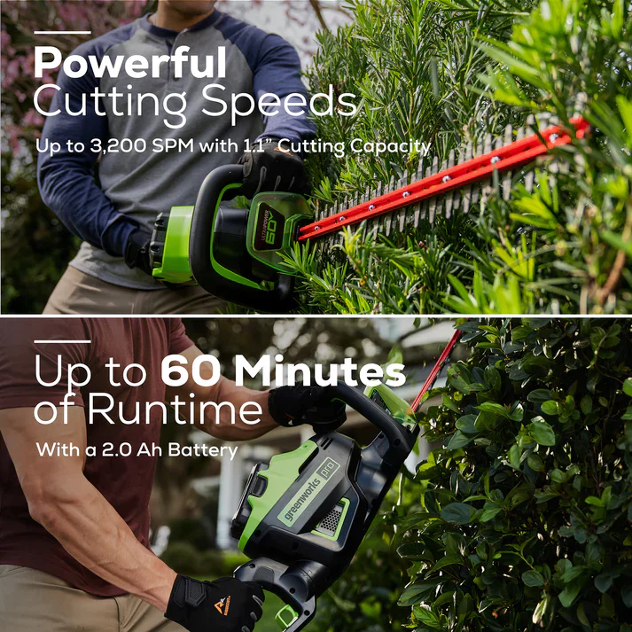 Greenworks 60V 26" Cordless Battery Hedge Trimmer with 2.0Ah Battery & Charger - Image 4