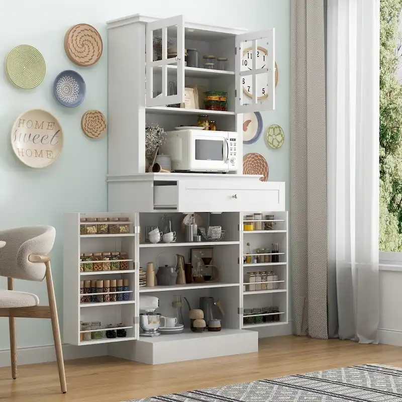 Spacious Kitchen Cabinet with Microwave Space - 30W x 69.3H
