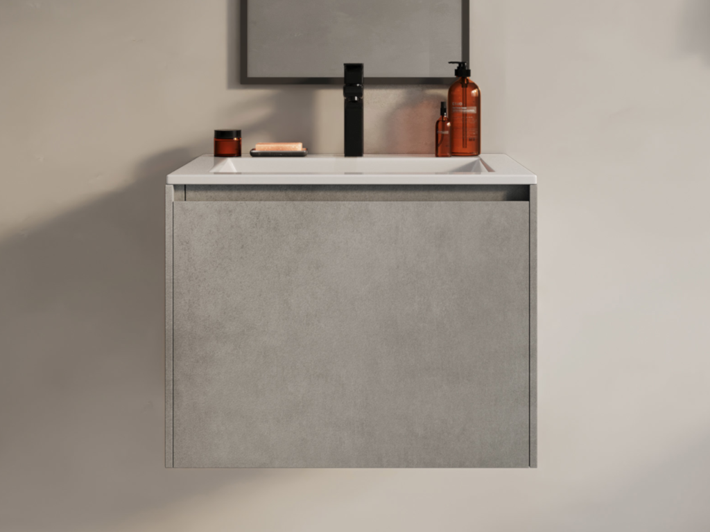 Mueble flotante para baño con lavabo empotrado - Gris hormigón - 60 cm - SOSTHENE