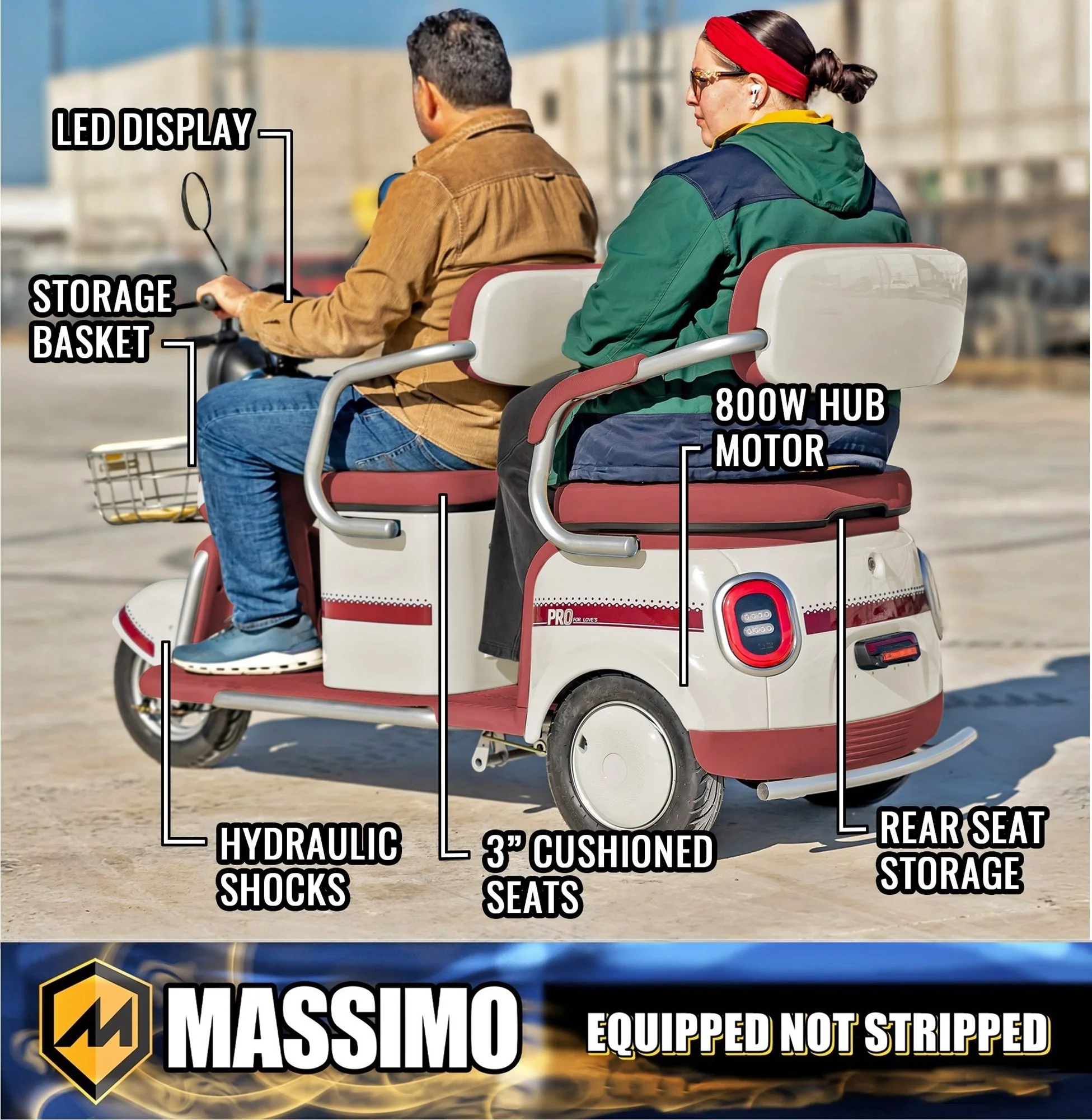 Massimo MGC E-Trike 3-Wheel Electric Cart – 17 MPH, 2-Seater Adult Scooter – Blue - Image 22