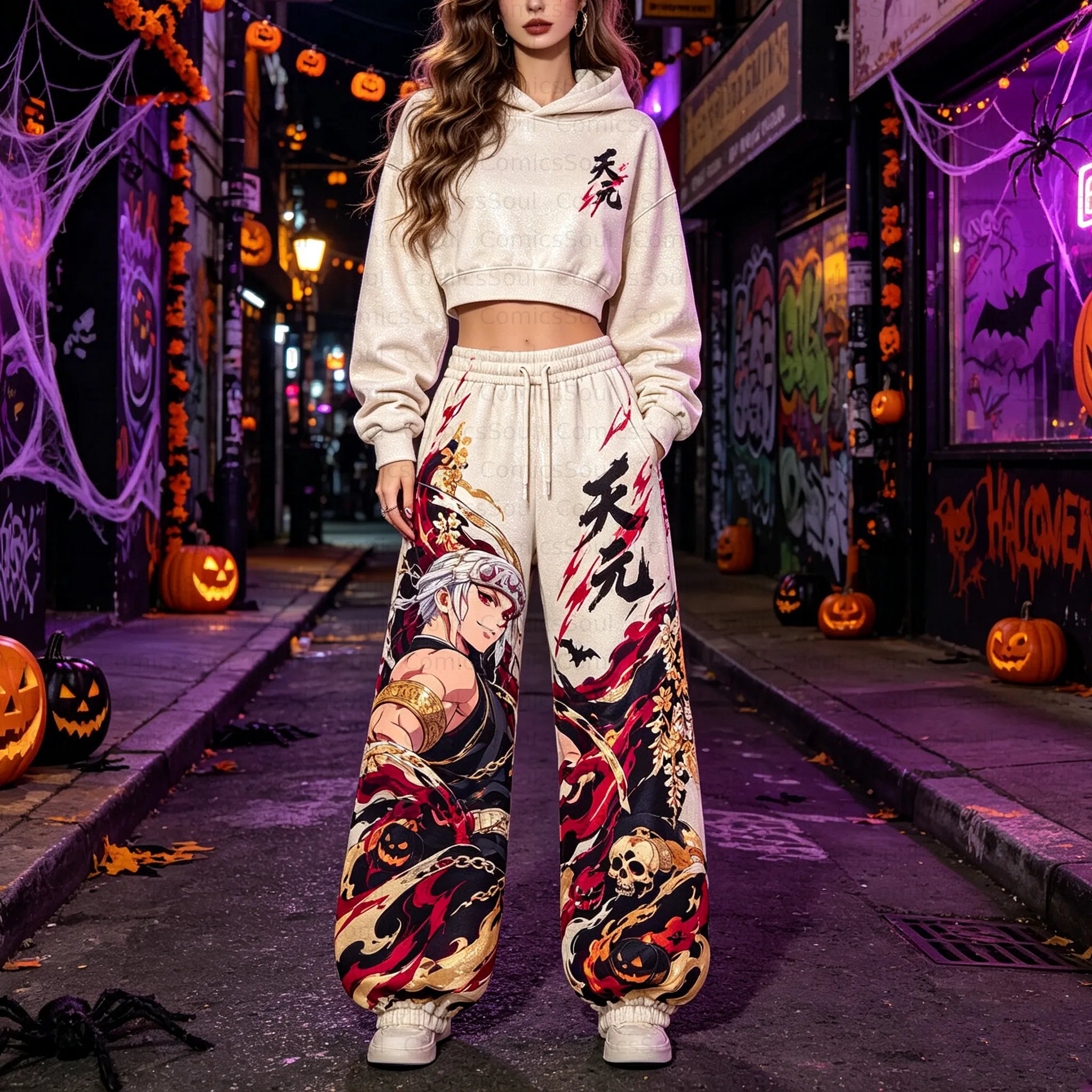 Demon Slayer Cropped Long Sleeve Hoodie & High Waist Jogger Pants Two Piece TeeThreads Sustain the Scene with Custom Apparel