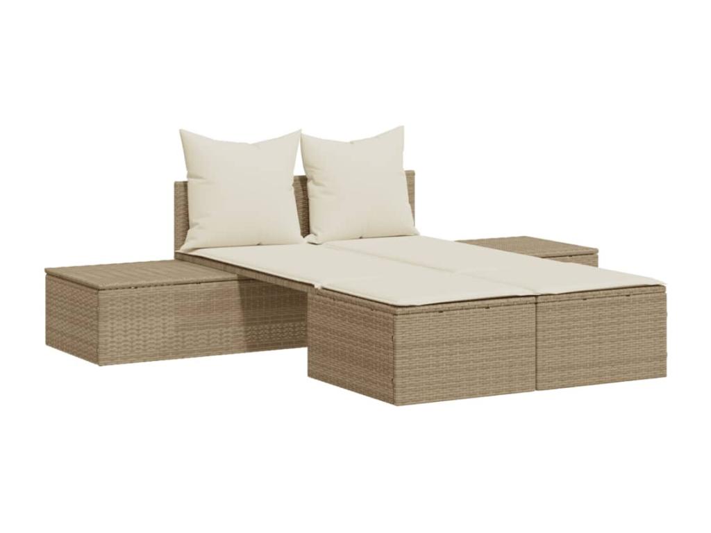 Sillón doble con cojines de resina tejida beige
