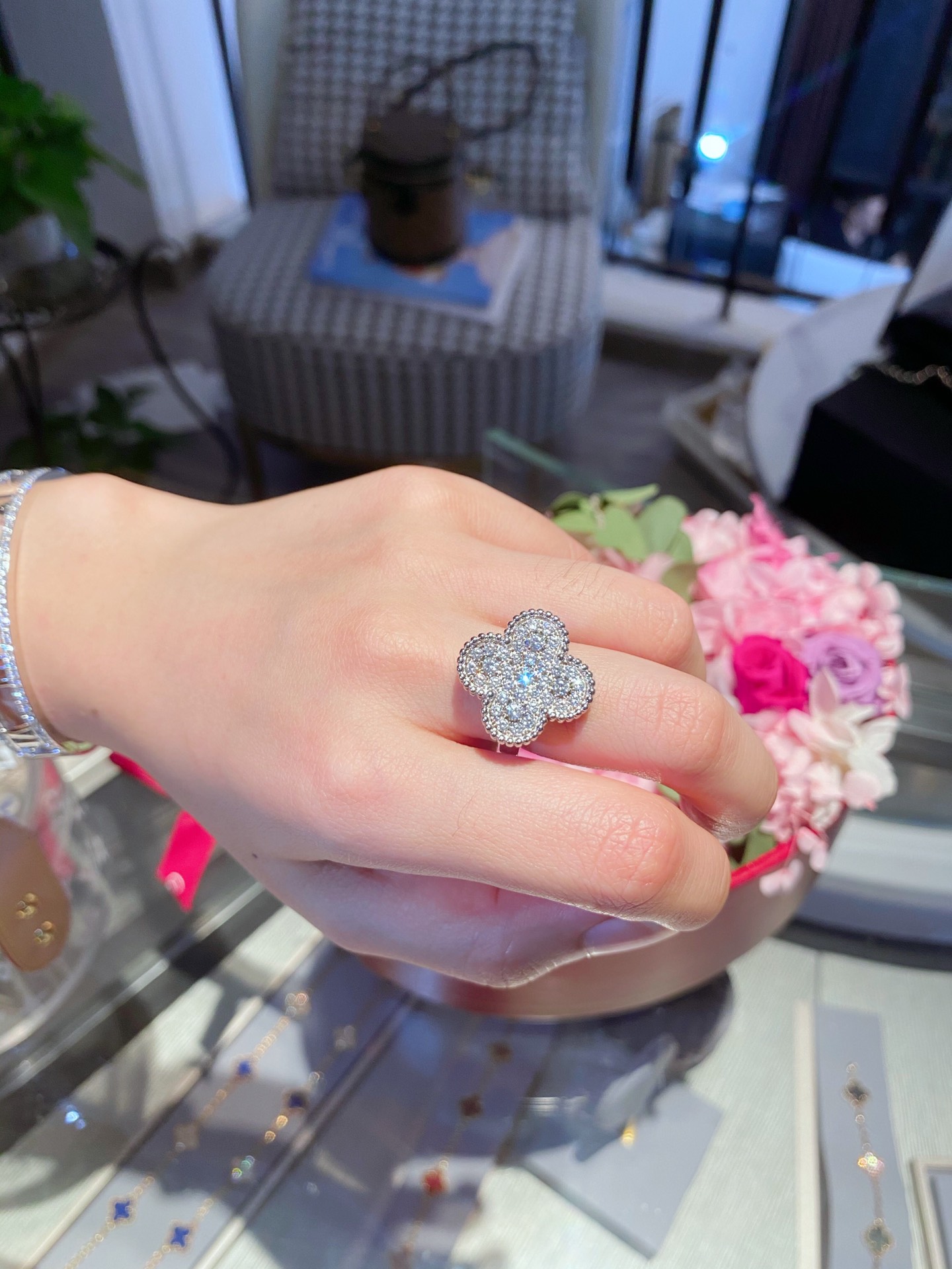 VCA Full Diamond Silver Magic Alhambra Ring - Original Replica Club