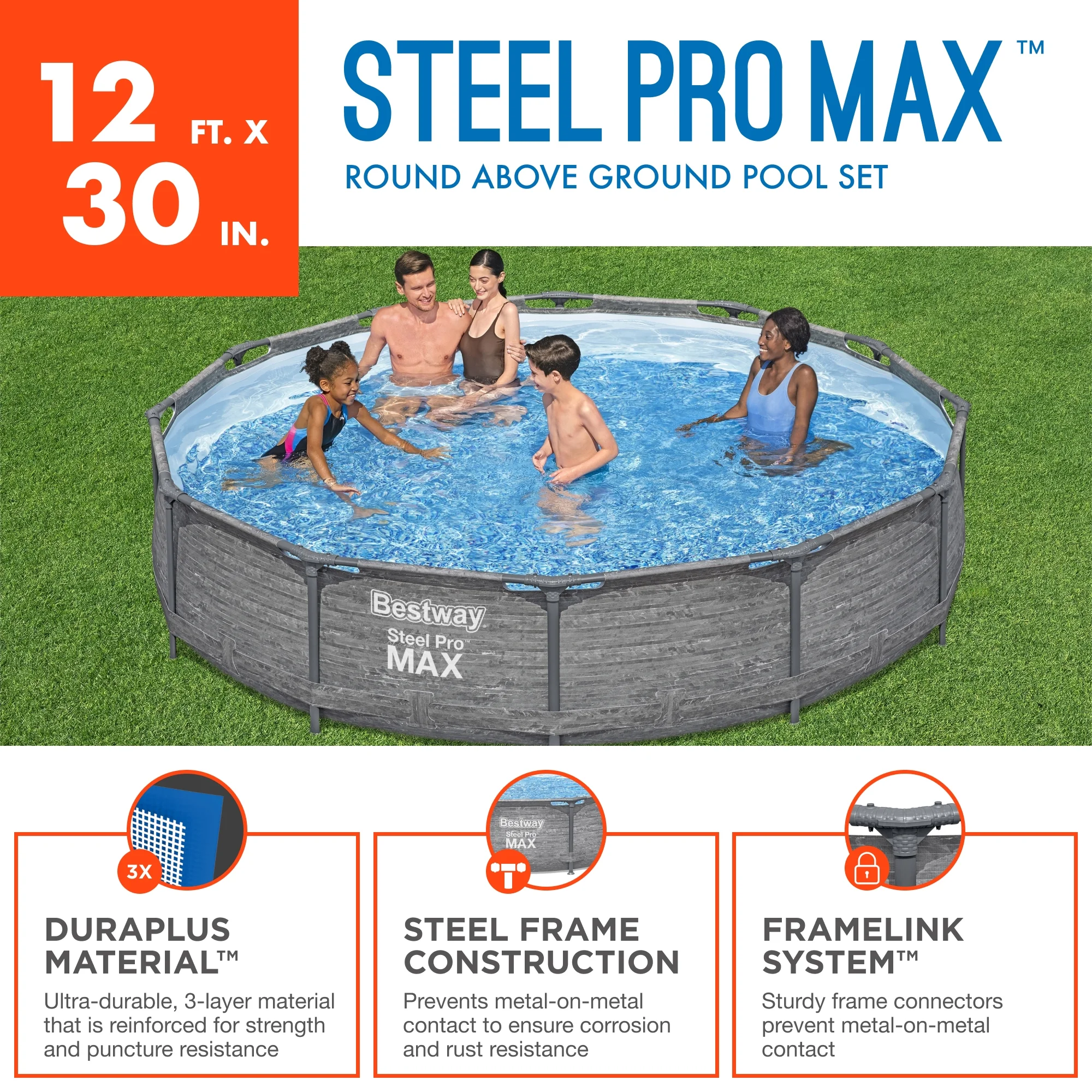 Bestway Steel Pro MAX 12' x 30" Above Ground Outdoor Swimming Pool Set - Image 2
