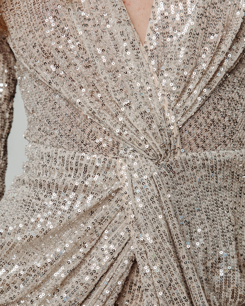 Melanie Sequin Padded Shoulder Drape Mini Dress - Silver - Se7enfashion