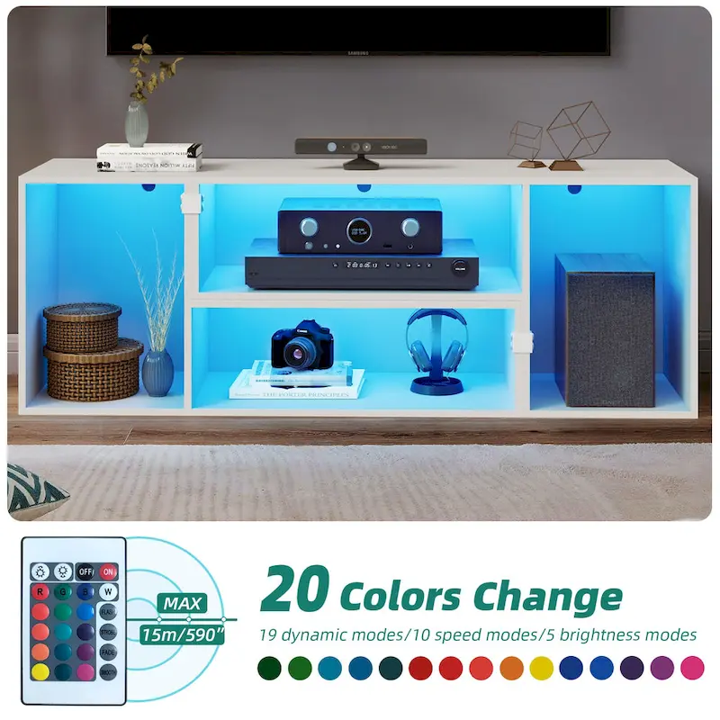 Modern Modular TV Stand with LED Lighting & Open Storage
