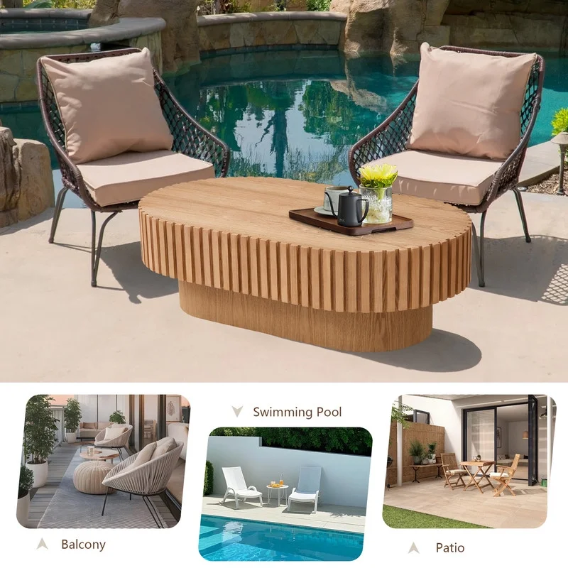 FFH 43.7 inch Oval Coffee Table for Living Room,Handcraft Rustic Corner Coffee Table Nature Wood Relief Sturdy Pedestal for Apartmen,Side Table Centre Table,Nature Wood - Image 62