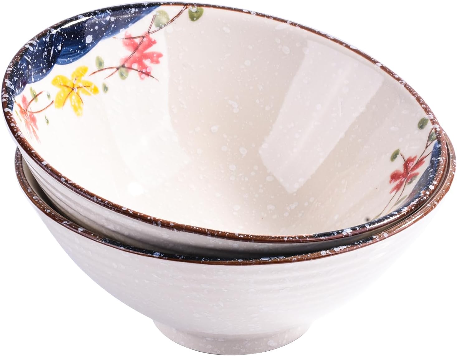 8-inch Ceramic Ramen Bowls with Fish Design, Japanese Style Soup Ramen Noodle Bowls, Set of 2, Dishwasher & Microwave Safe