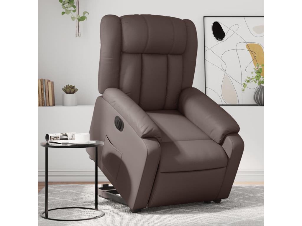 Sillón reclinable elevable eléctrico de cuero sintético marrón
