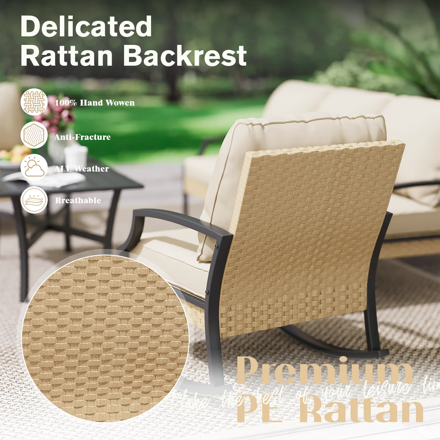 AECOJOY Patio Furniture Sets On Sale,Metal Outdoor Furniture Sets Clearance,Wicker Rattan Patio Conversation Sets For Porch, Garden and Backyard,Beige - Image 2