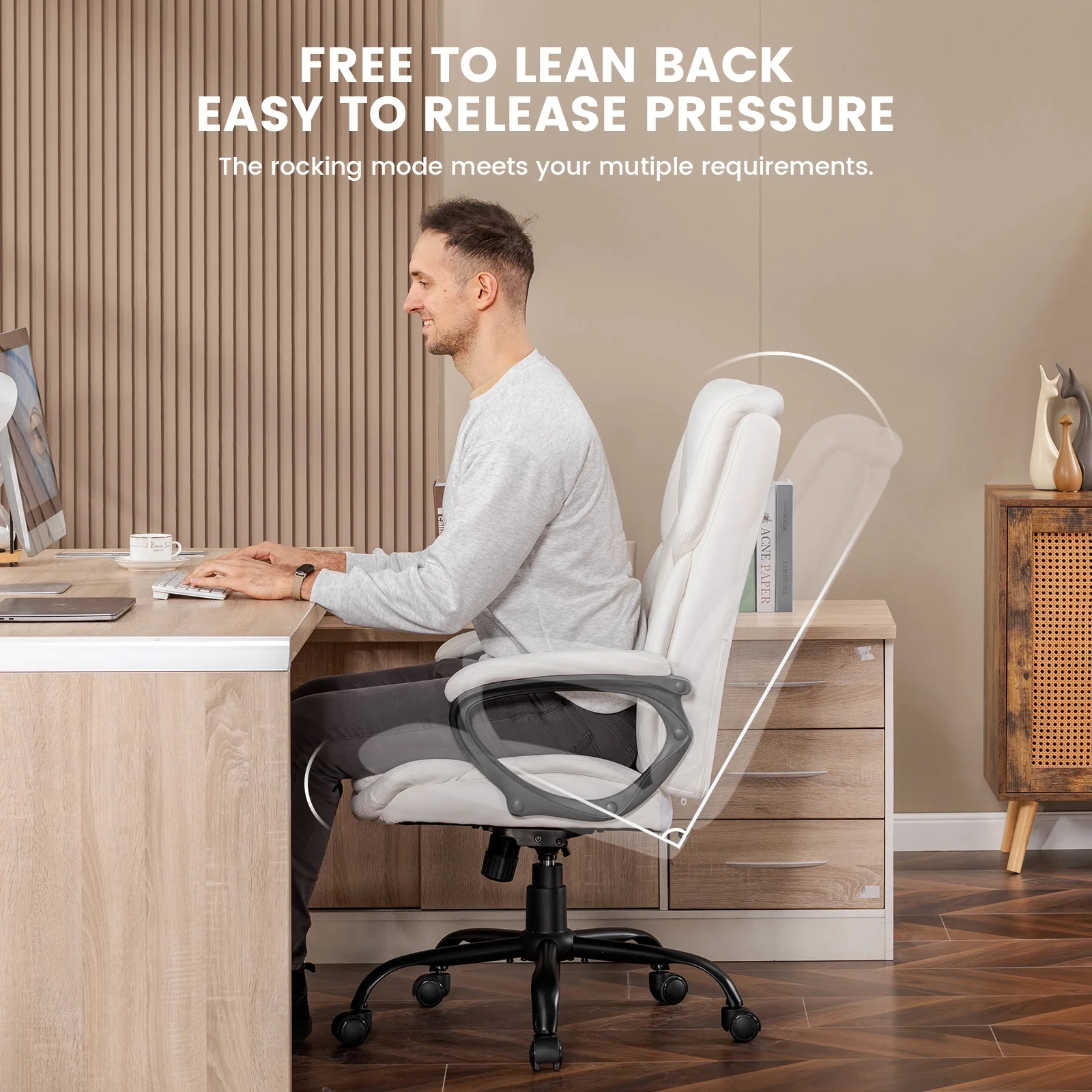 Mainstays Executive Ergonomic High Back Leather Home Office Desk Chair, Black - Image 49