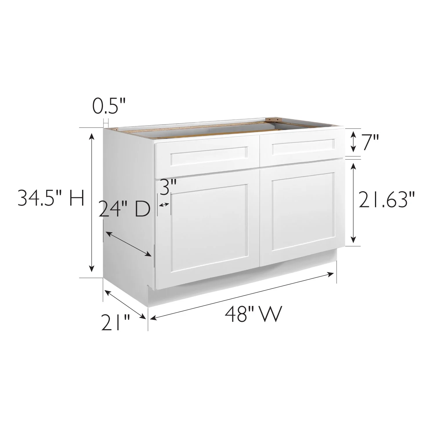 Design House Brookings Ready to Assemble Wood Shaker 2-Door and 2-Drawer Kitchen Base Cabinet (48 x 34.5 x 24), Sherwin Williams? White - Image 2
