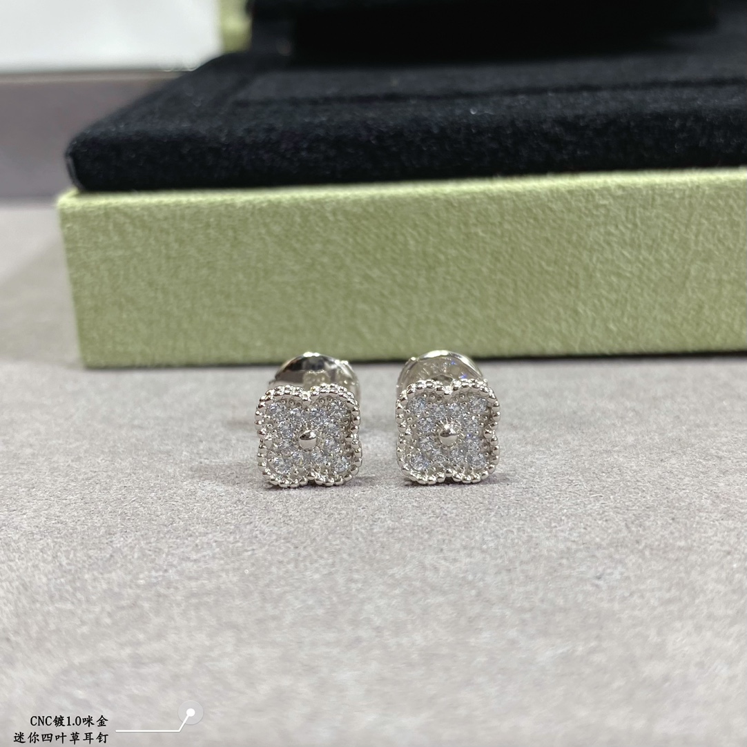VCA Full Diamond Vintage Alhambra Earrings - Original Replica Club
