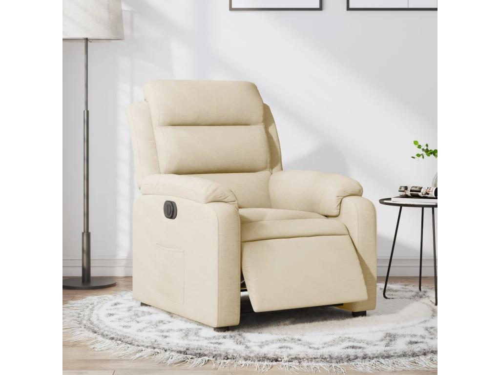 Sillón reclinable eléctrico de tela crema