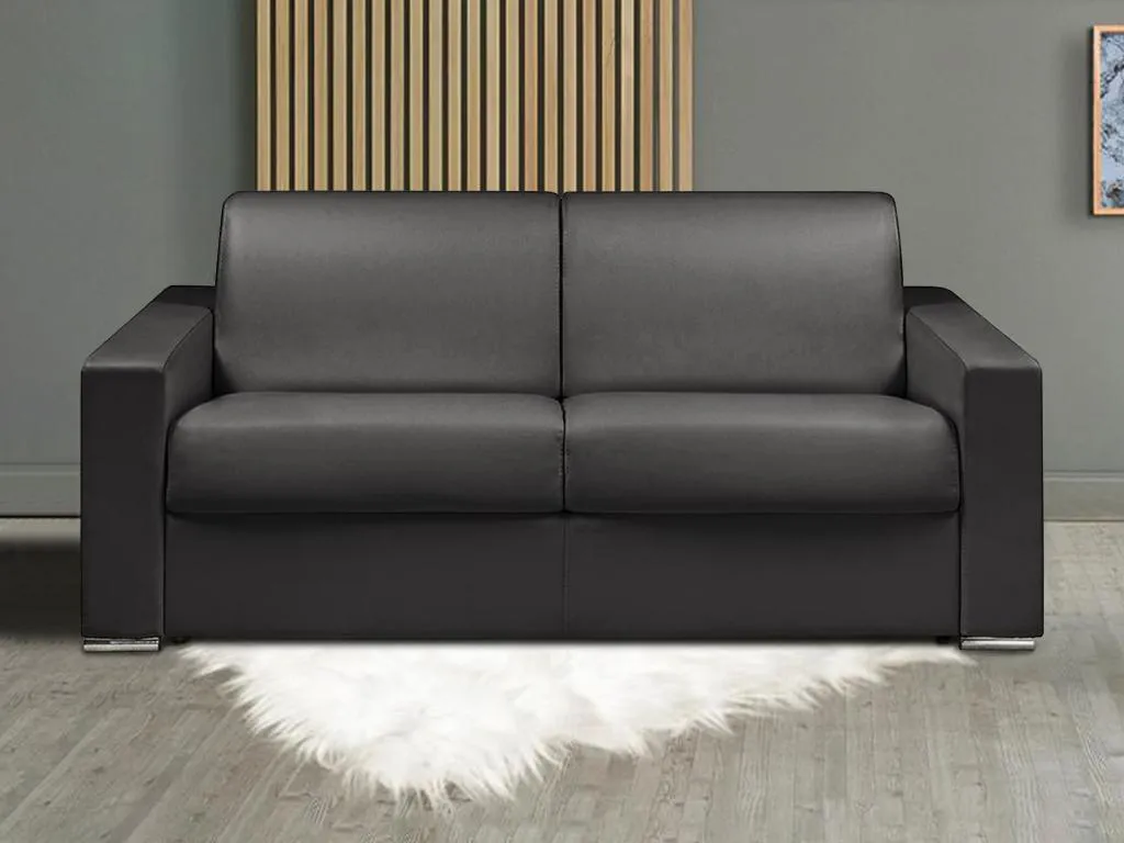 Sofá cama de 3 plazas tipo italiano de piel sintética Decoesp - Negro - Cama de 140 cm - Colchón de 18 cm LMMH46564