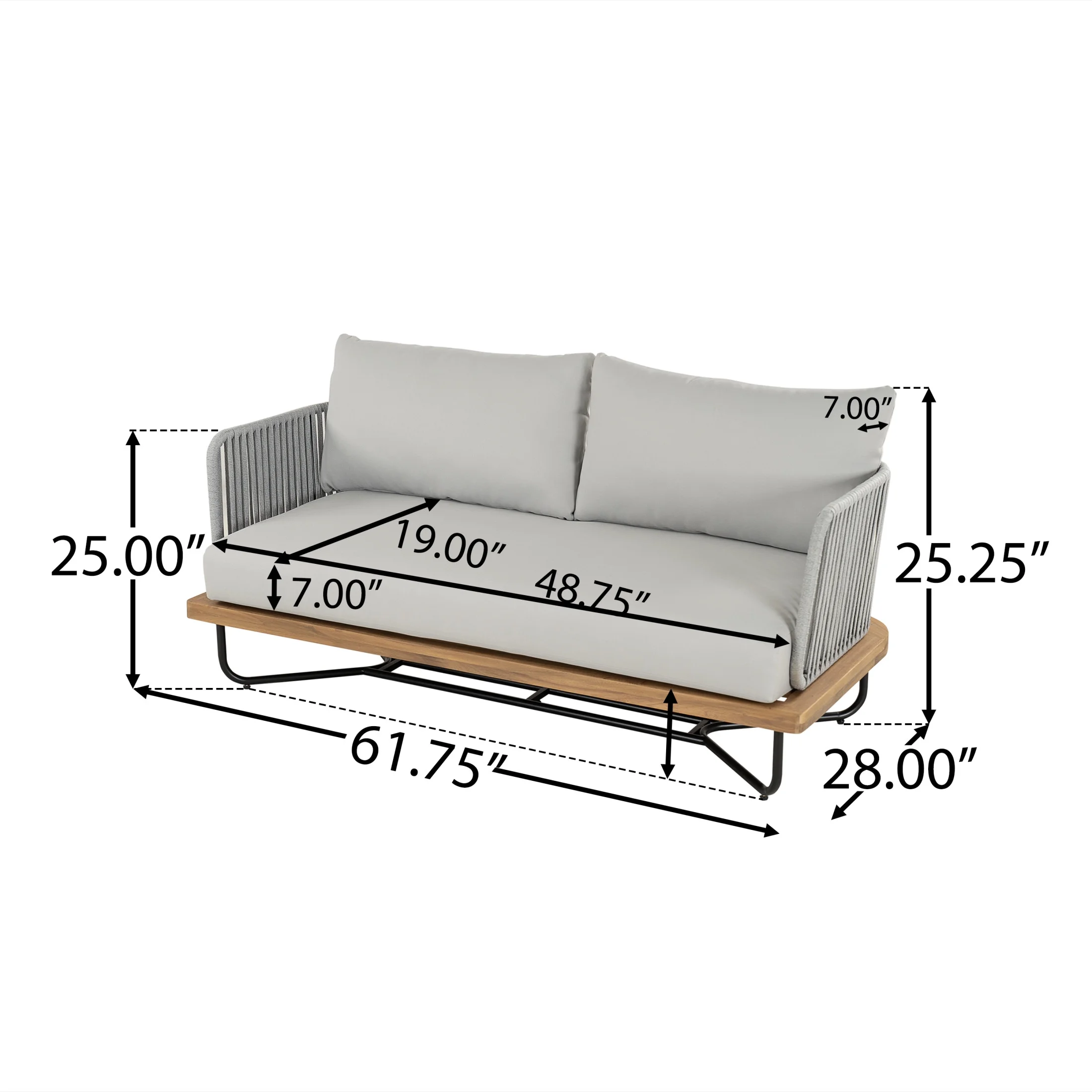 Christopher Knight Home 2-Piece Patio Furniture Outdoor Loveseat Set, Rope Woven Loveseat with Coffee Table, Beige Cushion - Image 8